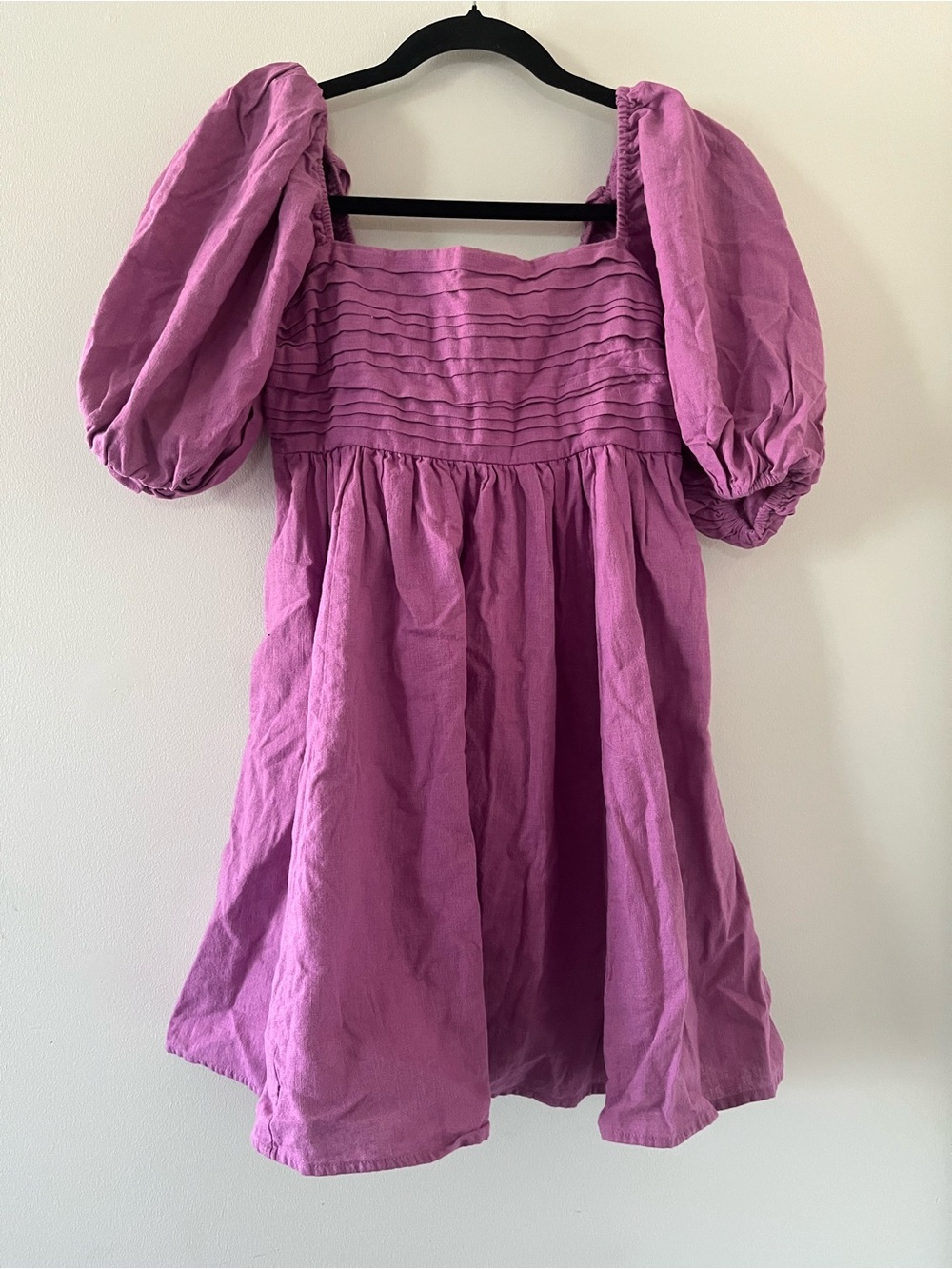 Abercrombie Purple Linen Blend Babydoll Puff Sleeve Mini Dress Small Coastal